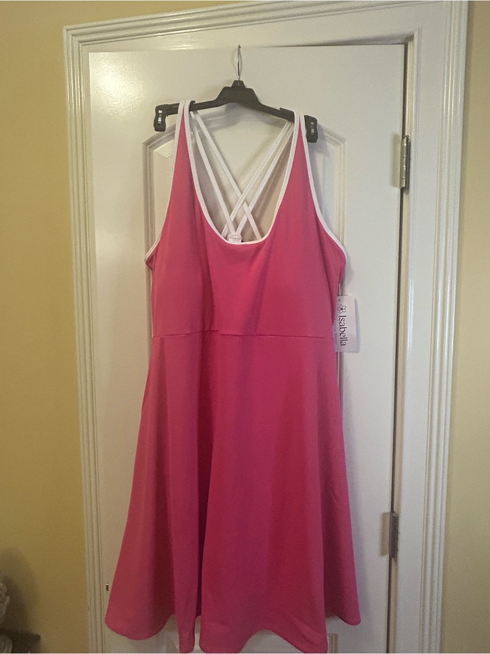 Isabella Pink Midi tennis Dress with White Crisscross Straps